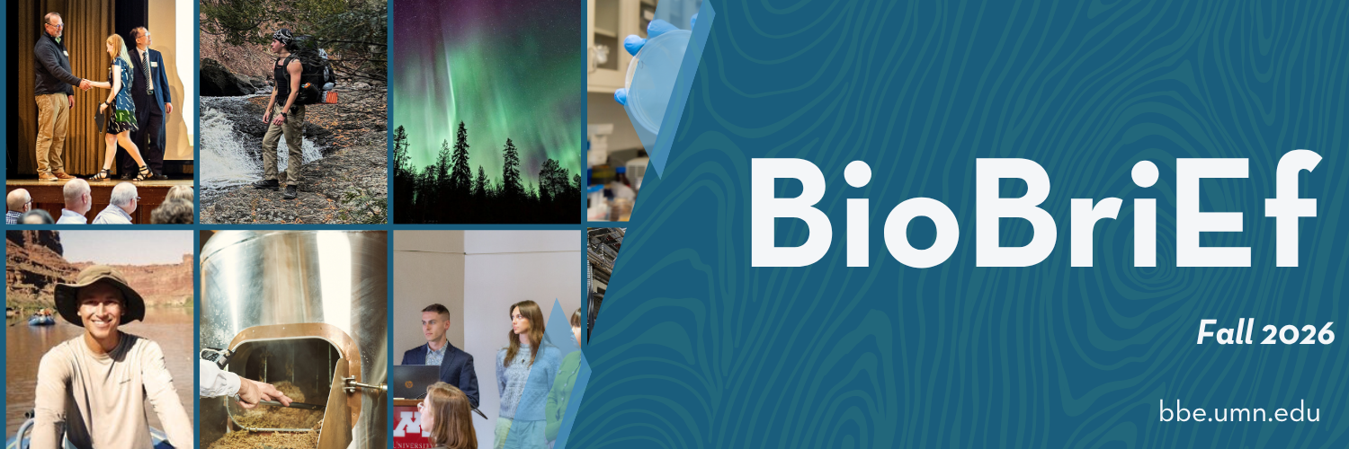 A compilation of newsletter images on a banner that read "BioBriEf Fall 2026"