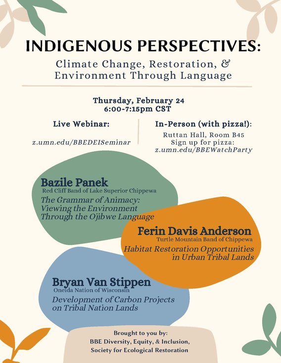 Indigenous perspectives event poster with leaf illustrations