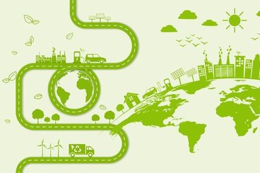 A roadmap illustration showing sustainable bioproducts that create a greener world.